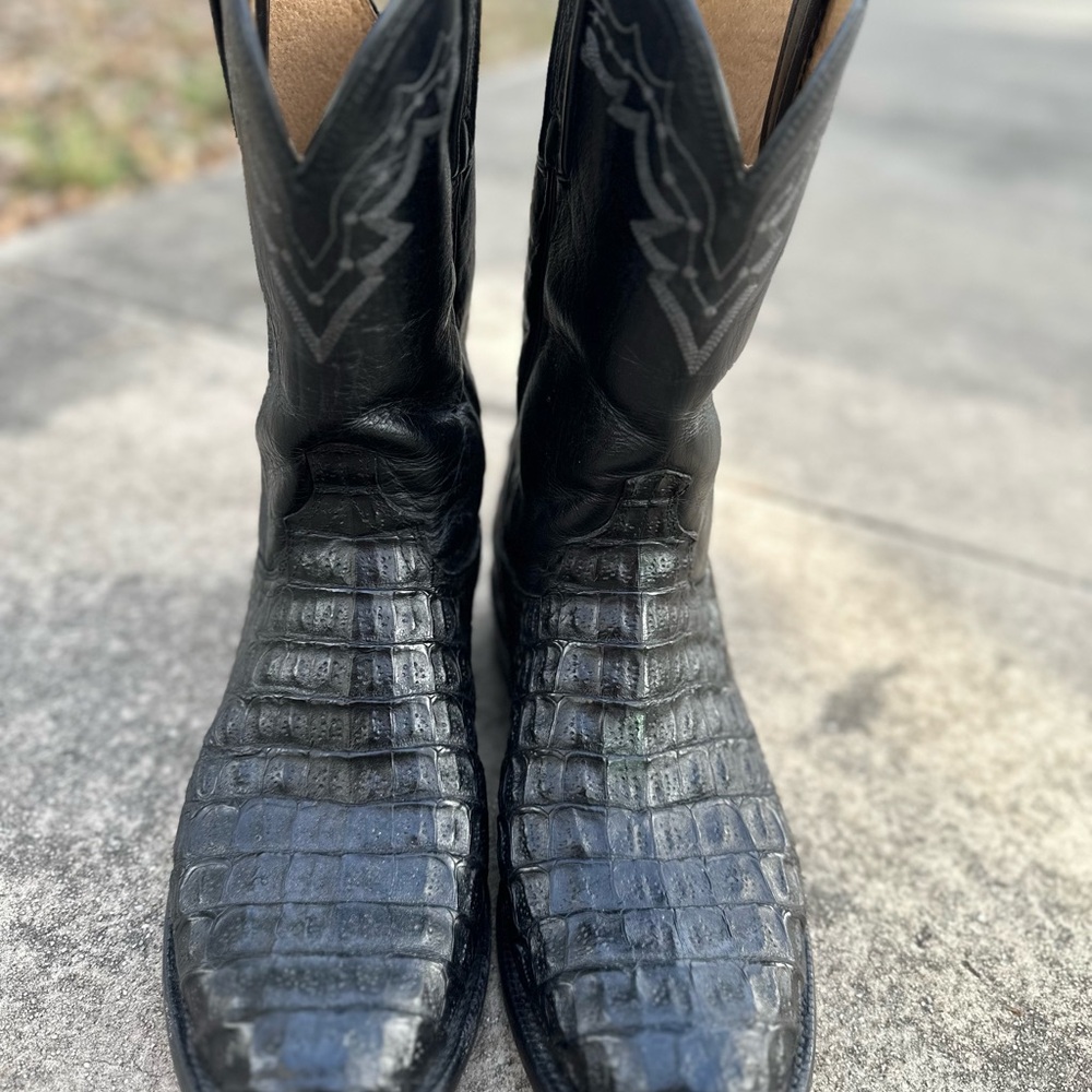 LUCCHESE Black Caiman Roper Boots Size 11D